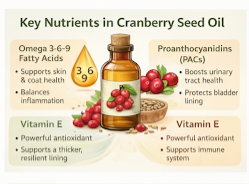Key nutrients in cranberry seed oil for dogs including omega fatty acids and antioxidants